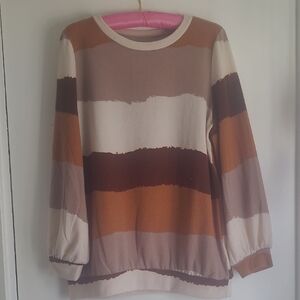 Striped Women's Sweater - Brown and Cream
